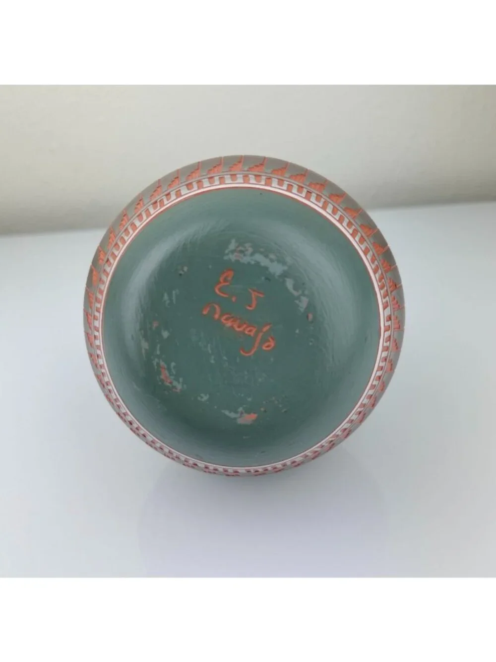 Navajo Pottery Vase Terracotta Red Clay Etched Blue Orange Teal 6